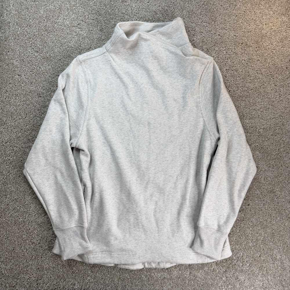 Athleta Sweatshirt Womens Large Gray Fleece Mock Neck Pullover Stretch Athletic